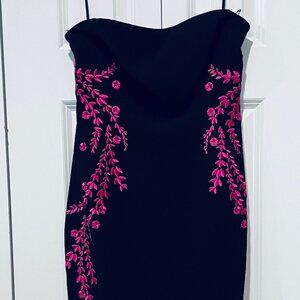 Cinq à Sept  Luna Strapless Dress with Pink Embroidery